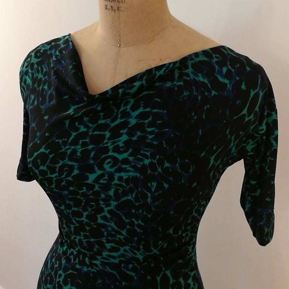 BCBG MaxAzria XXS Blue Green Cheetah Leopard Dress - Picture 8 of 16